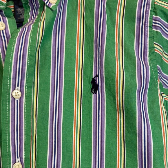 Ralph Lauren Boys Shirt Button Down long Sleeve With Green and Purple Strips EUC - Picture 3 of 9